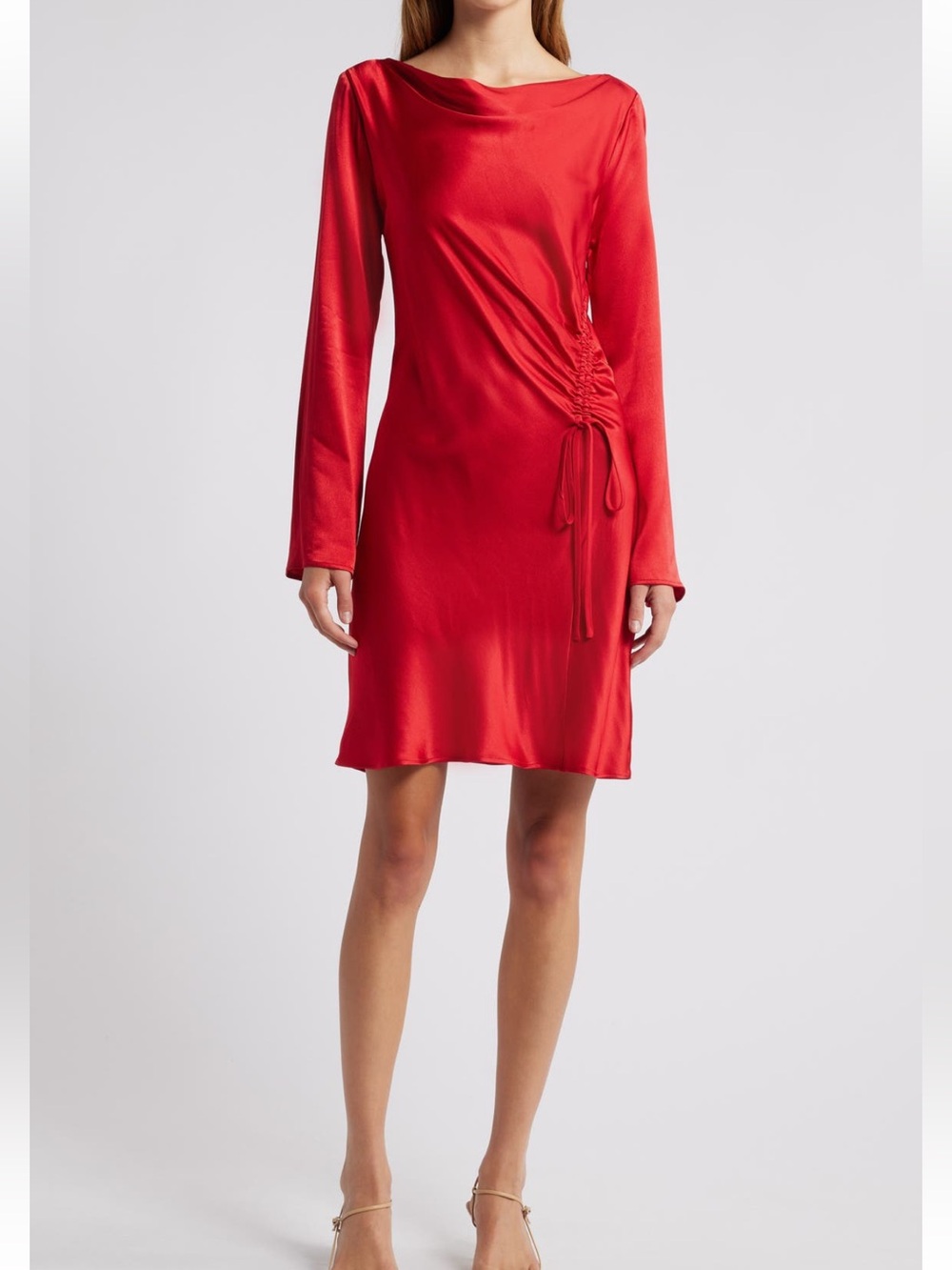 Rails Alessandra Scarlet Red Satin Long-Sleeve Ruched Mini Dress 🆕